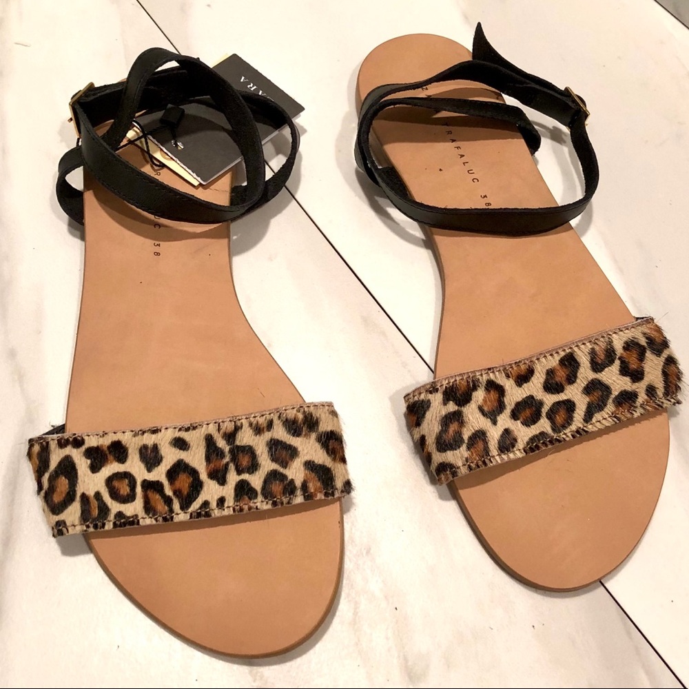 Zara Trafluc Leather Leopard Sandals - Picture 1 of 12